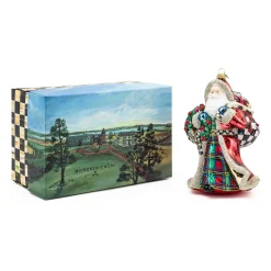 MacKenzie-Childs Tartastic Father Christmas Glass Ornament| Holiday