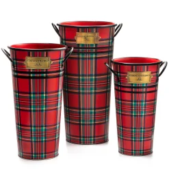 MacKenzie-Childs Tartastic Flower Buckets, Set of 3| Holiday|Greenery & Florals