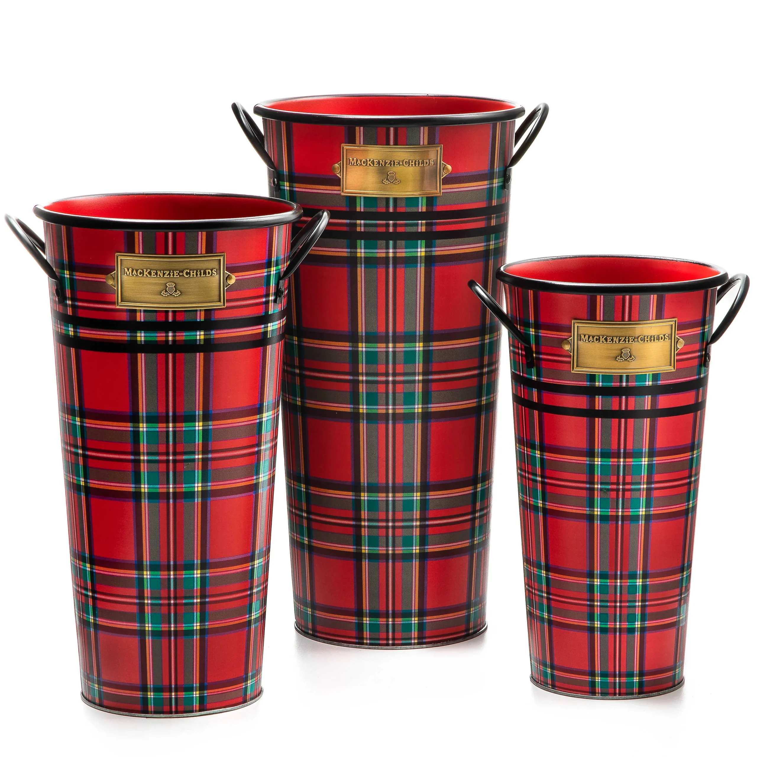 MacKenzie-Childs Tartastic Flower Buckets, Set of 3| Holiday|Greenery & Florals
