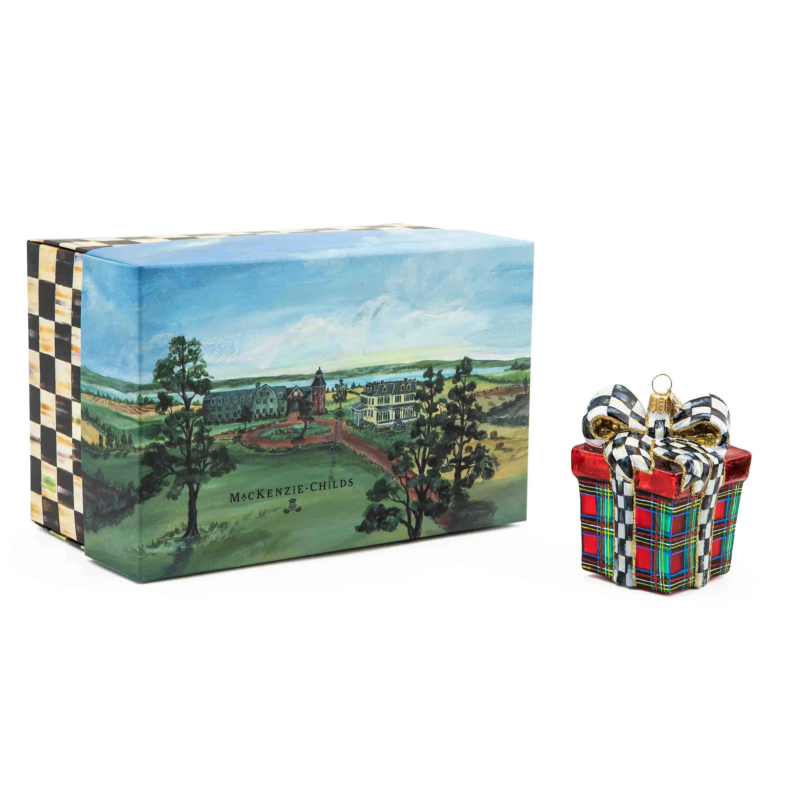 MacKenzie-Childs Tartastic Gift Glass Ornament| Holiday