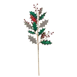 MacKenzie-Childs Tartastic Holly Spray Stem| Holiday|Greenery & Florals