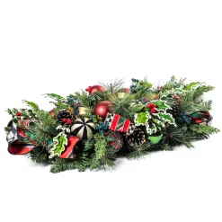 MacKenzie-Childs Tartastic Triple Candle Centerpiece| Holiday|Greenery & Florals