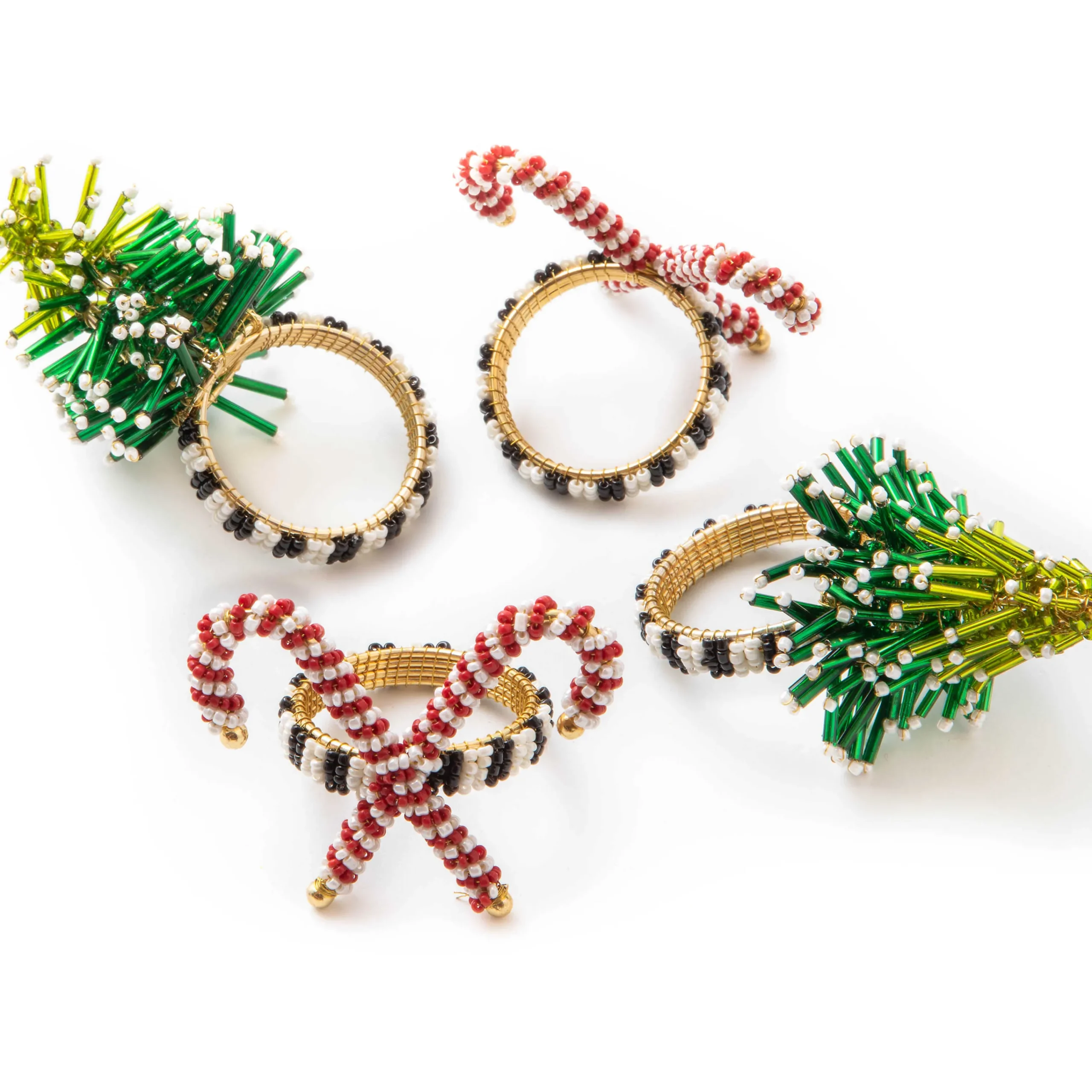 MacKenzie-Childs Tree Candy Cane Napkin Rings, Set of 4| Holiday|Kitchen & Dining Sets