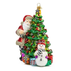 MacKenzie-Childs Treeside Santa Glass Ornament| Holiday