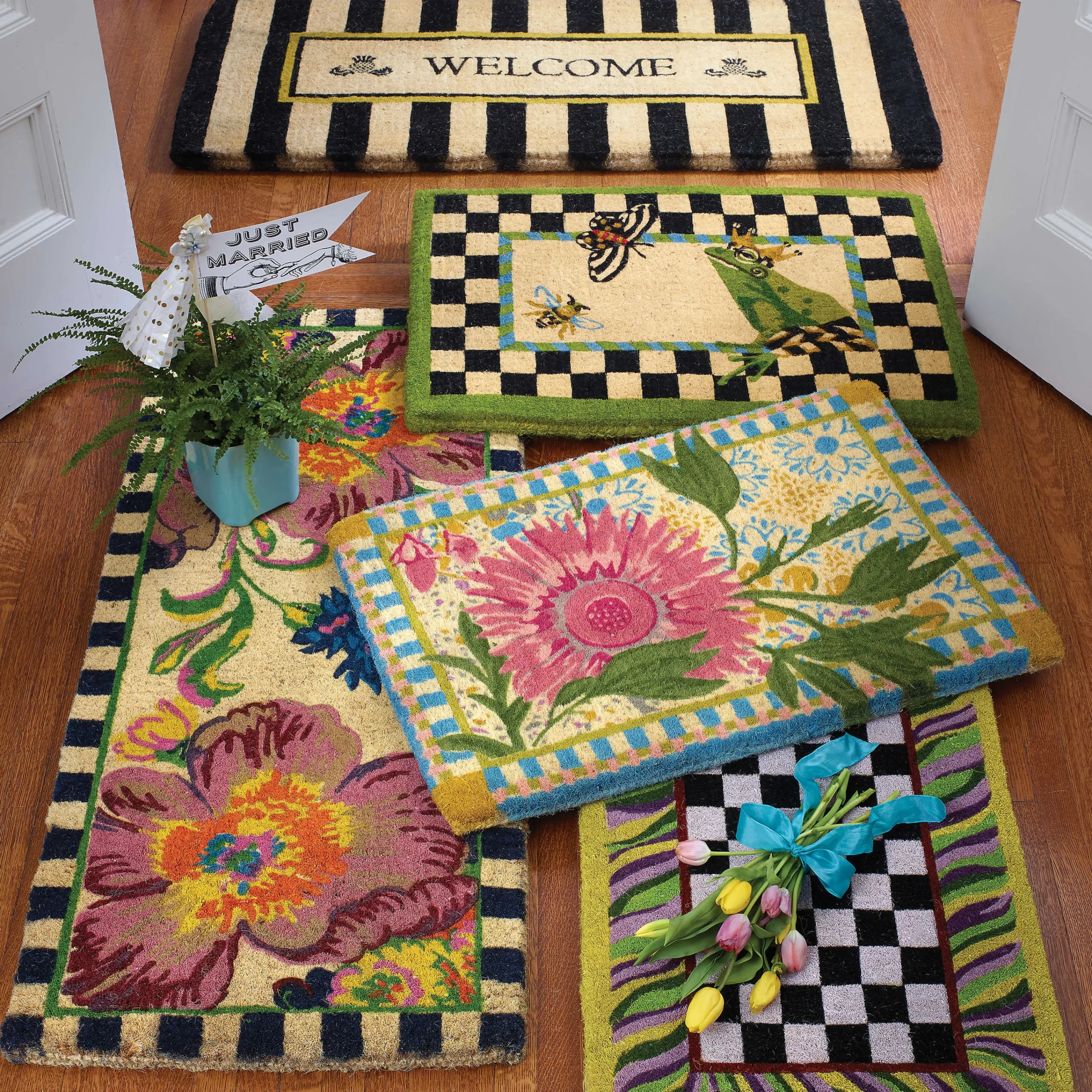 MacKenzie-Childs Welcome Awning Stripe Double Door Entrance Mat| Rugs