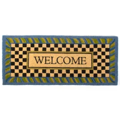 MacKenzie-Childs Welcome Periwinkle Double Door Entrance Mat| Rugs