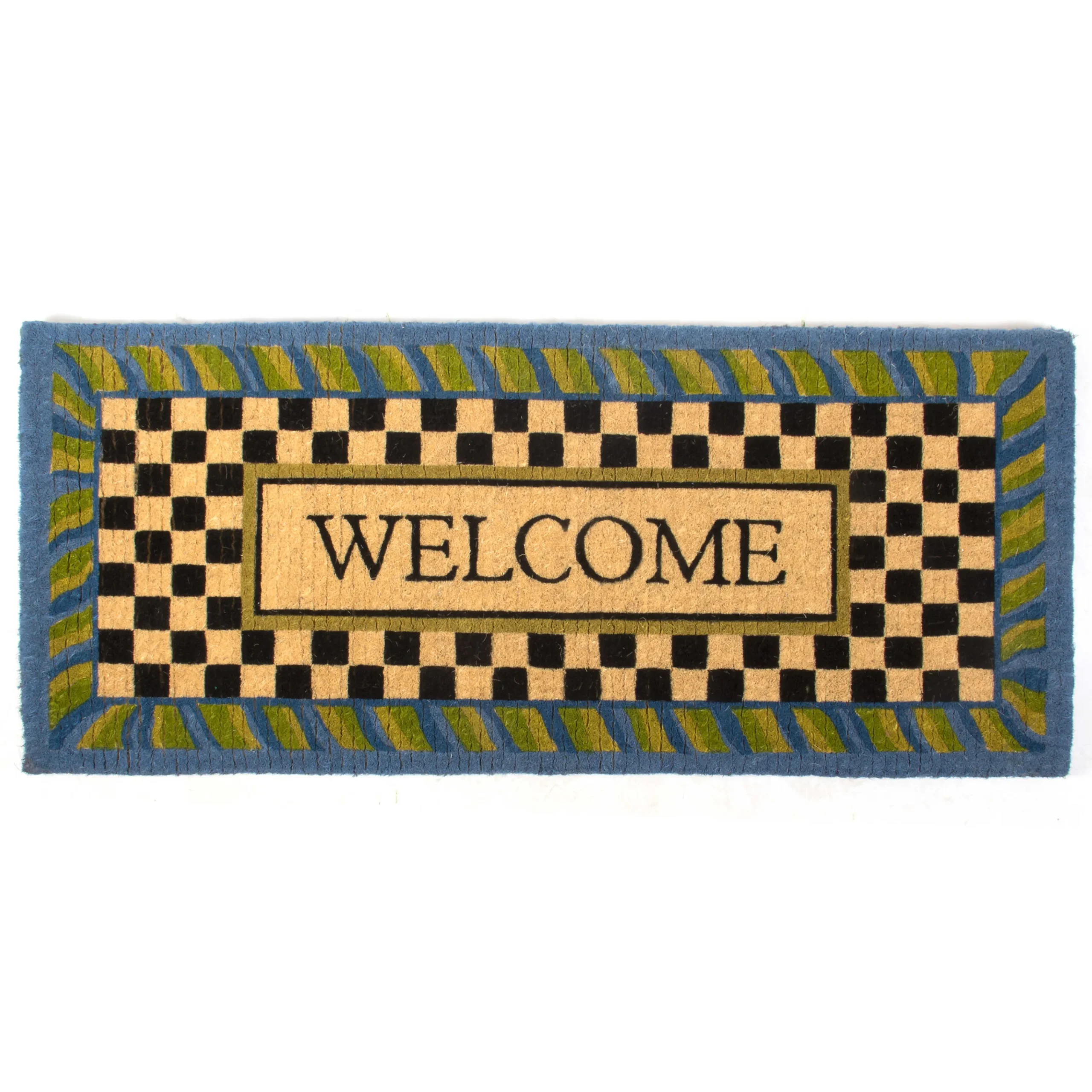 MacKenzie-Childs Welcome Periwinkle Double Door Entrance Mat| Rugs