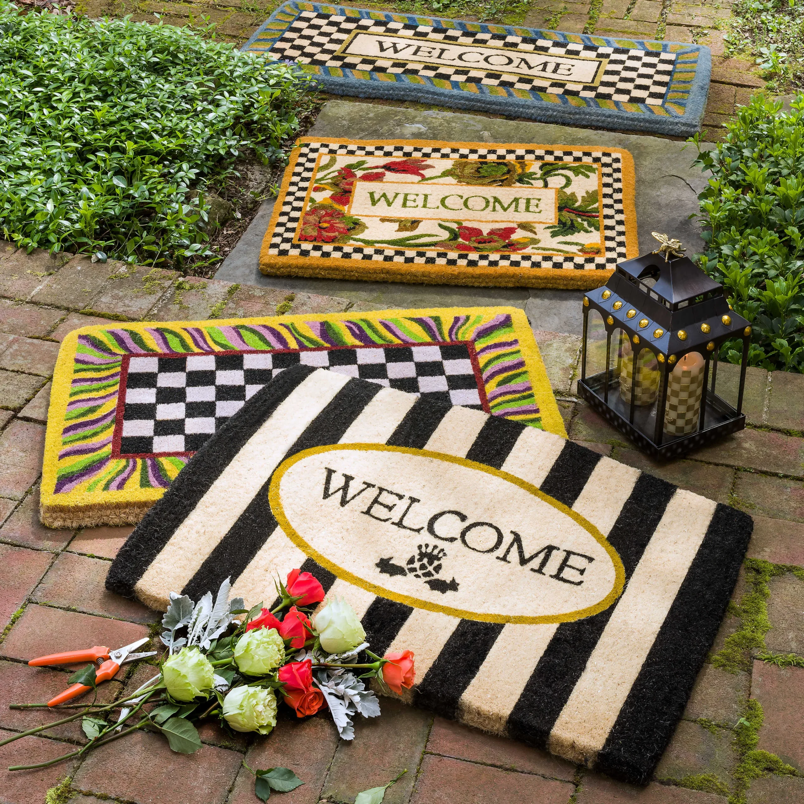 MacKenzie-Childs Welcome Periwinkle Double Door Entrance Mat| Rugs
