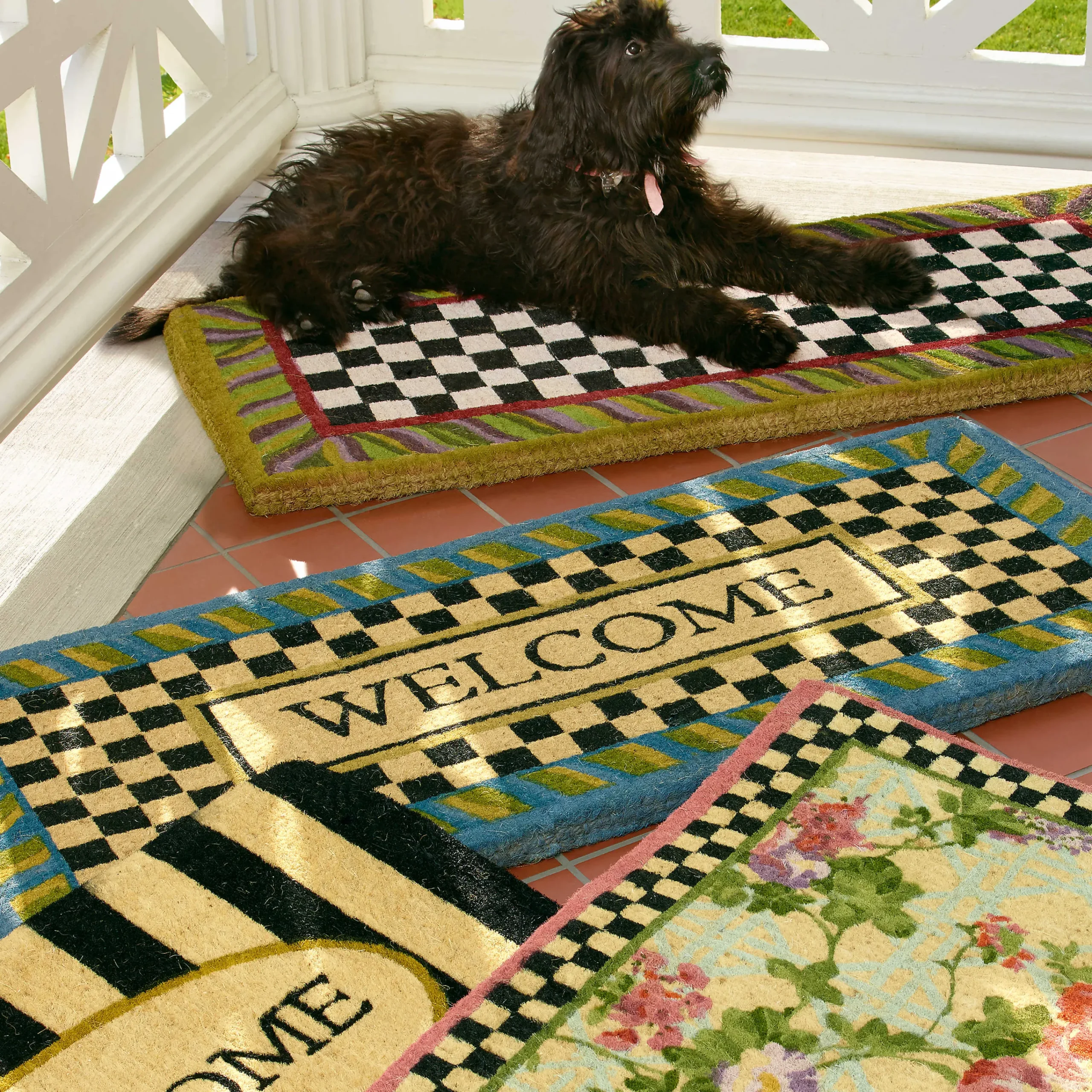 MacKenzie-Childs Welcome Periwinkle Double Door Entrance Mat| Rugs