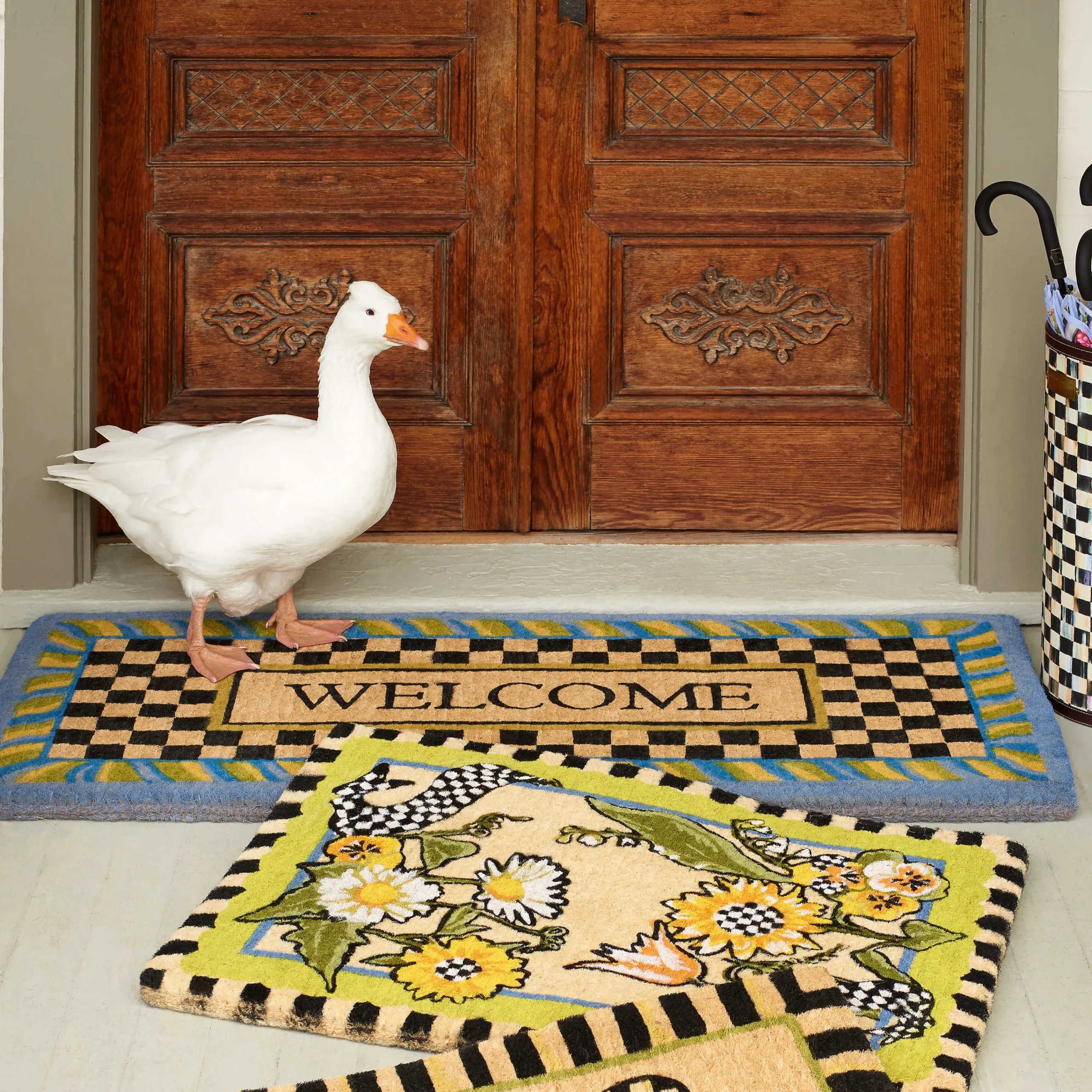 MacKenzie-Childs Welcome Periwinkle Double Door Entrance Mat| Rugs