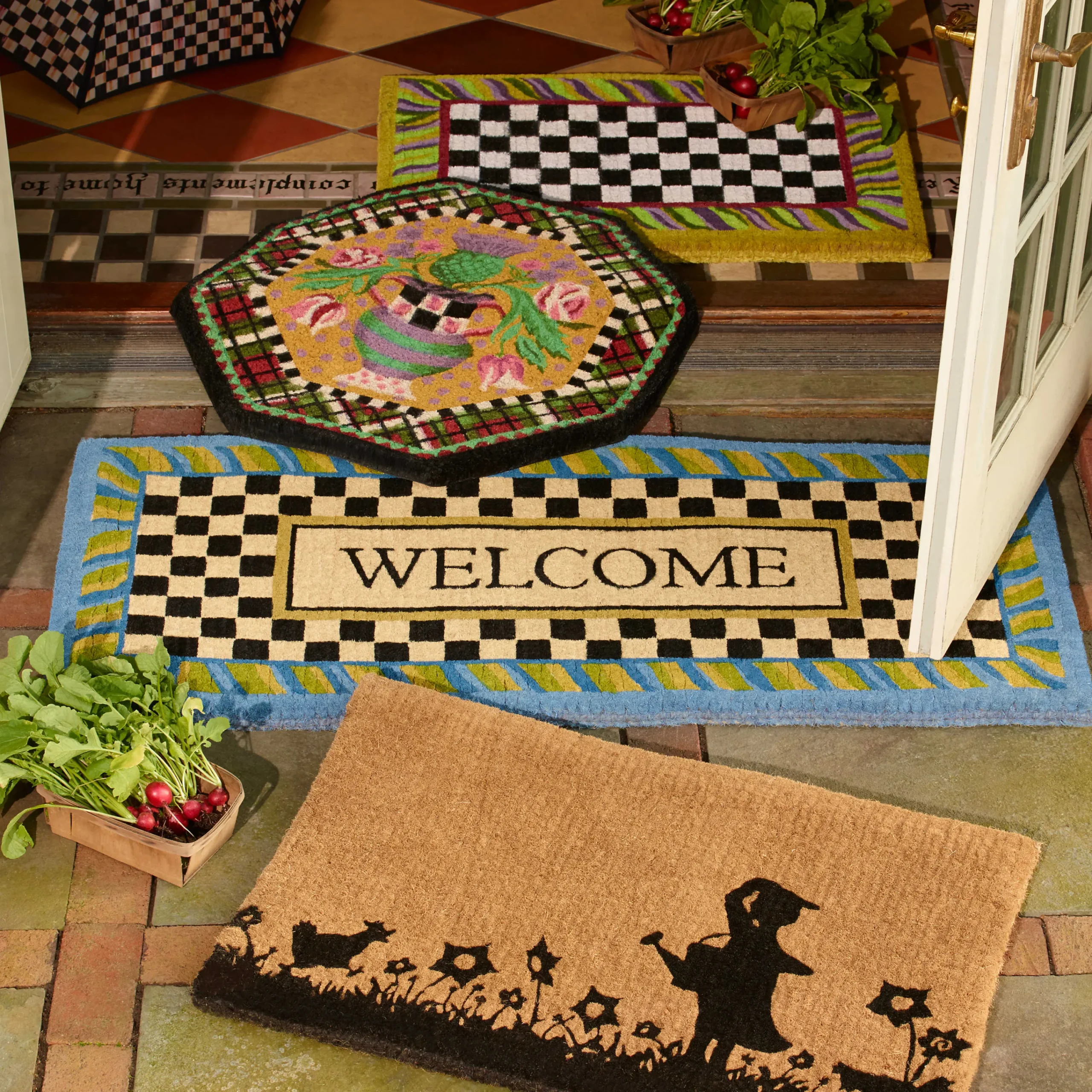 MacKenzie-Childs Welcome Periwinkle Double Door Entrance Mat| Rugs