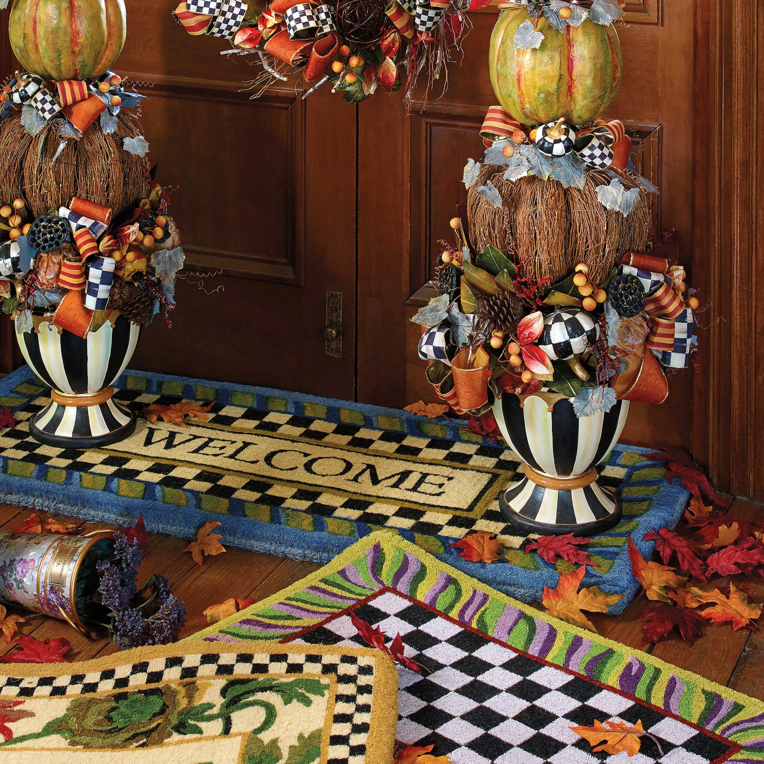 MacKenzie-Childs Welcome Periwinkle Double Door Entrance Mat| Rugs