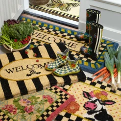 MacKenzie-Childs Welcome Periwinkle Double Door Entrance Mat| Rugs