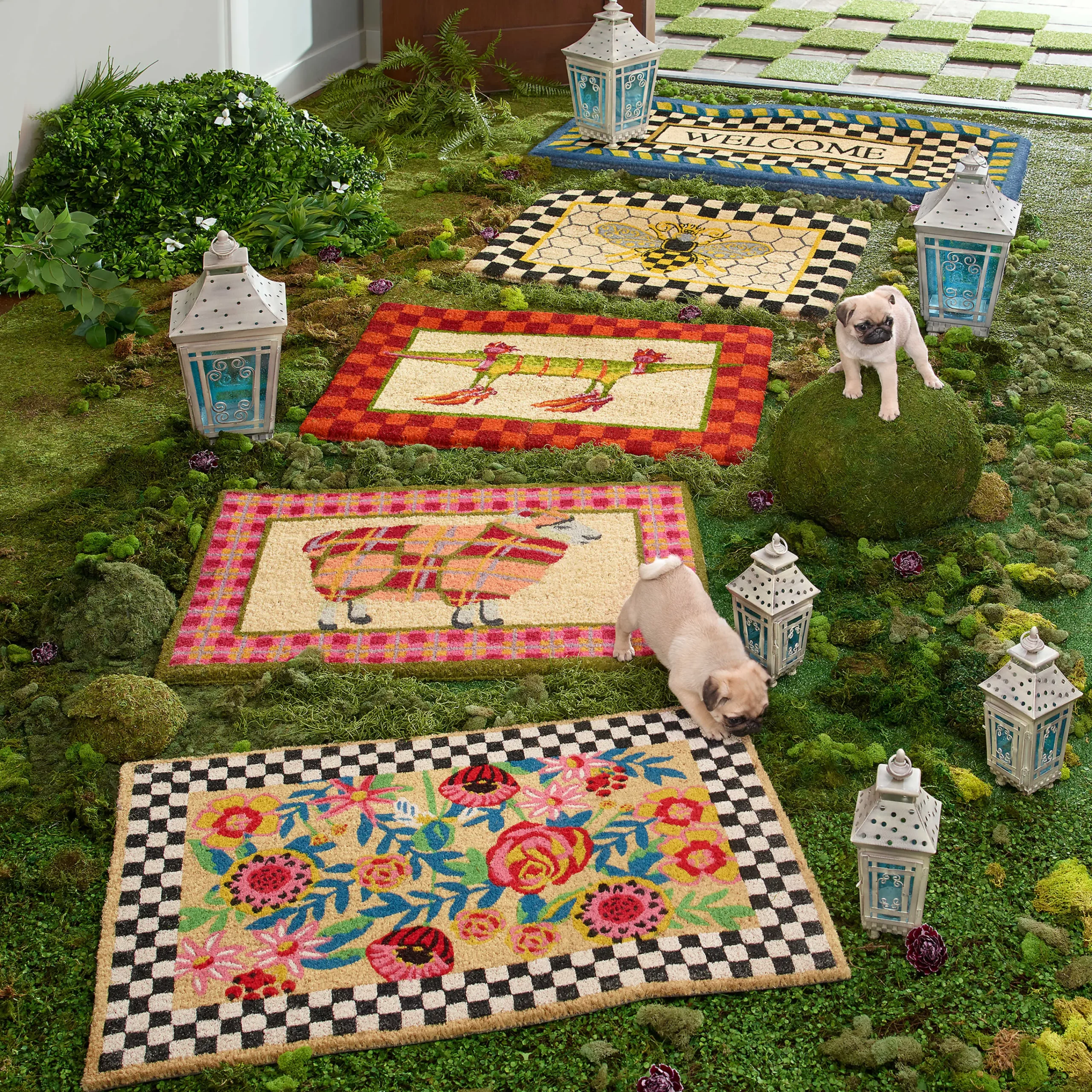 MacKenzie-Childs Welcome Periwinkle Double Door Entrance Mat| Rugs