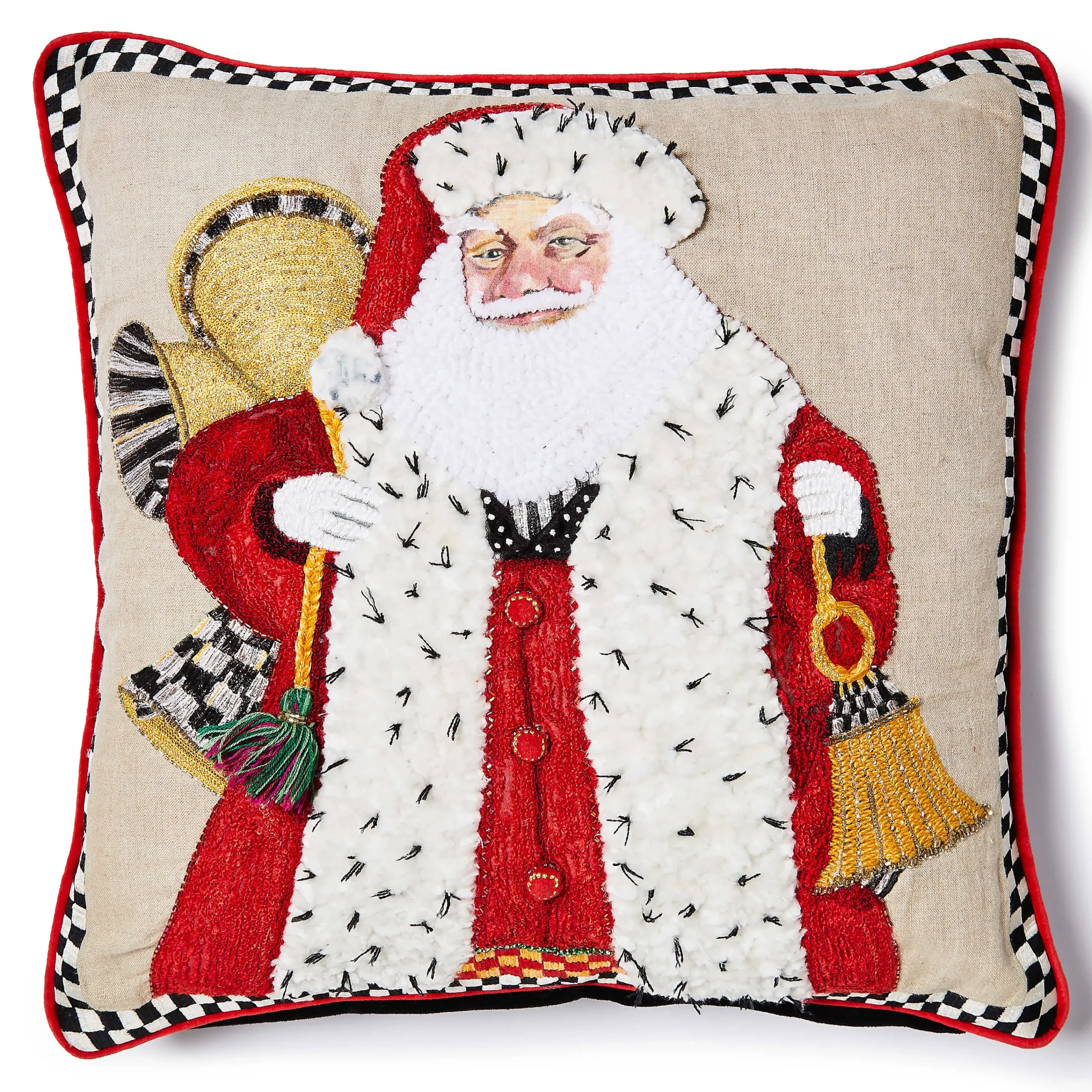 MacKenzie-Childs Westminster Santa Embellished Throw Pillow| Pillows, Throws, & Cushions