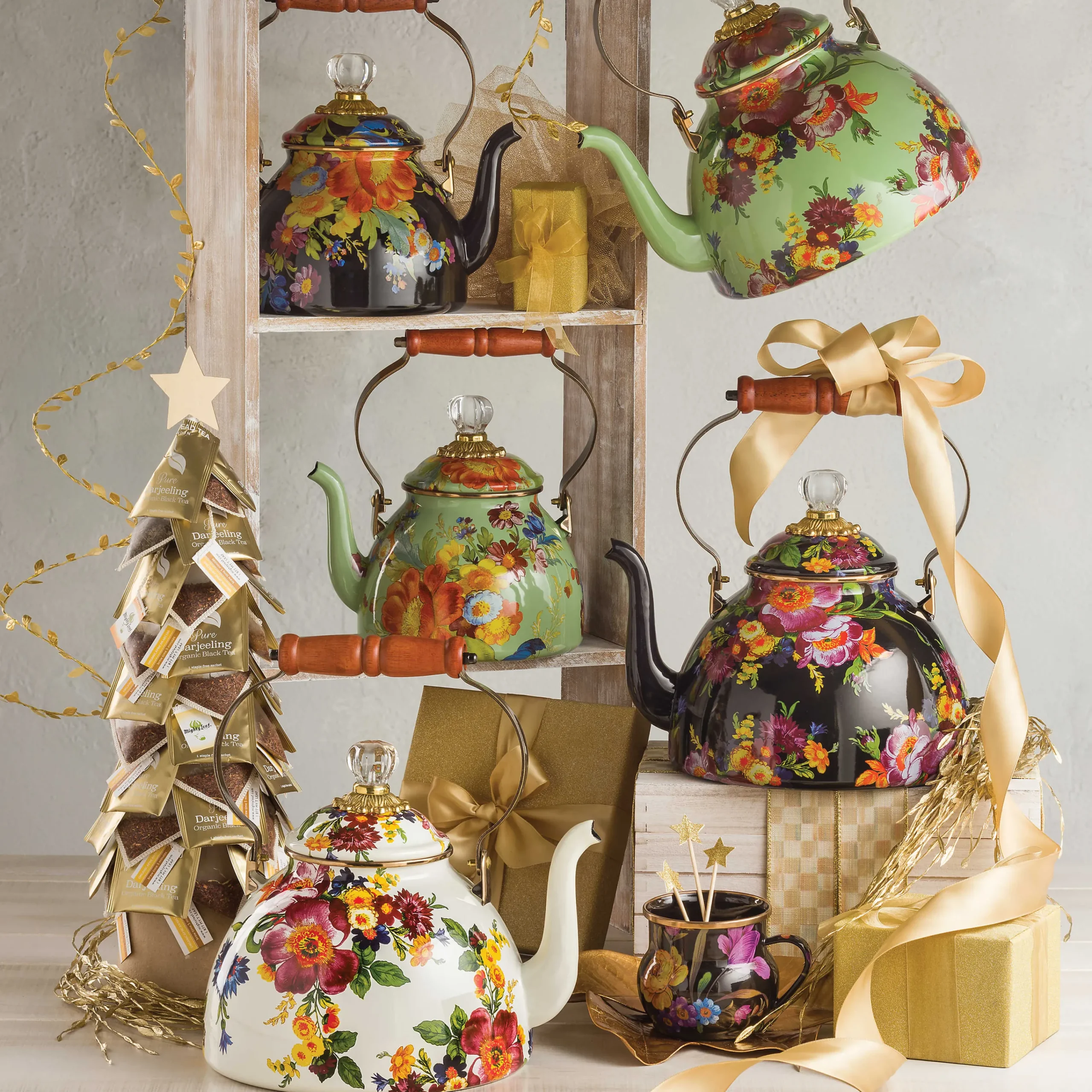 MacKenzie-Childs White Flower Market 3 Quart Tea Kettle| Tea Kettles