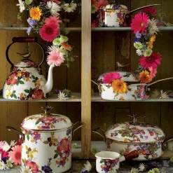 MacKenzie-Childs White Flower Market 3 Quart Tea Kettle with Bird| Cookware & Bakeware|Tea Kettles