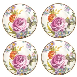 MacKenzie-Childs White Flower Market Appetizer Plates, Set of 4| Bar Entertaining|Serveware