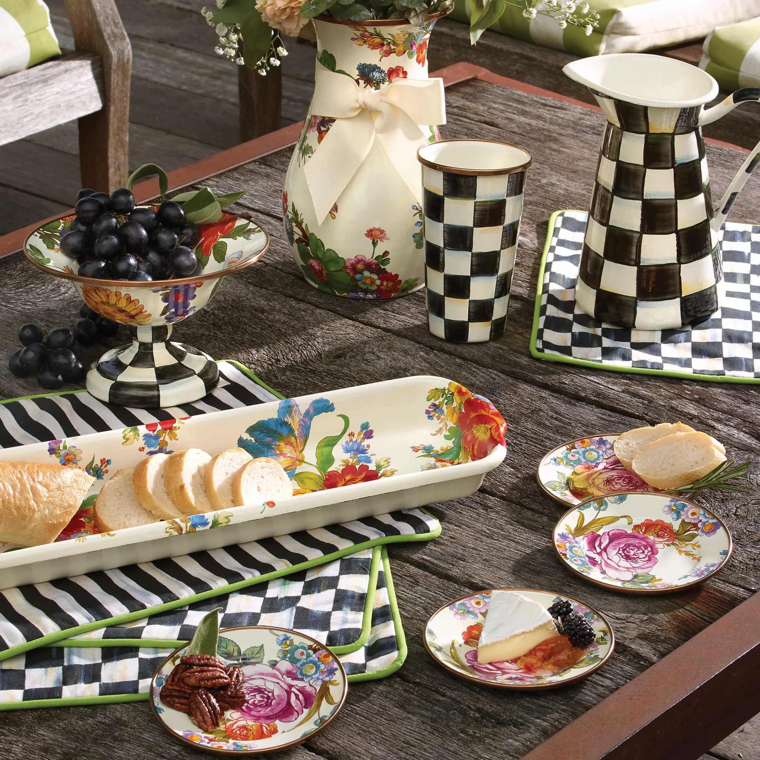 MacKenzie-Childs White Flower Market Appetizer Plates, Set of 4| Bar Entertaining|Serveware