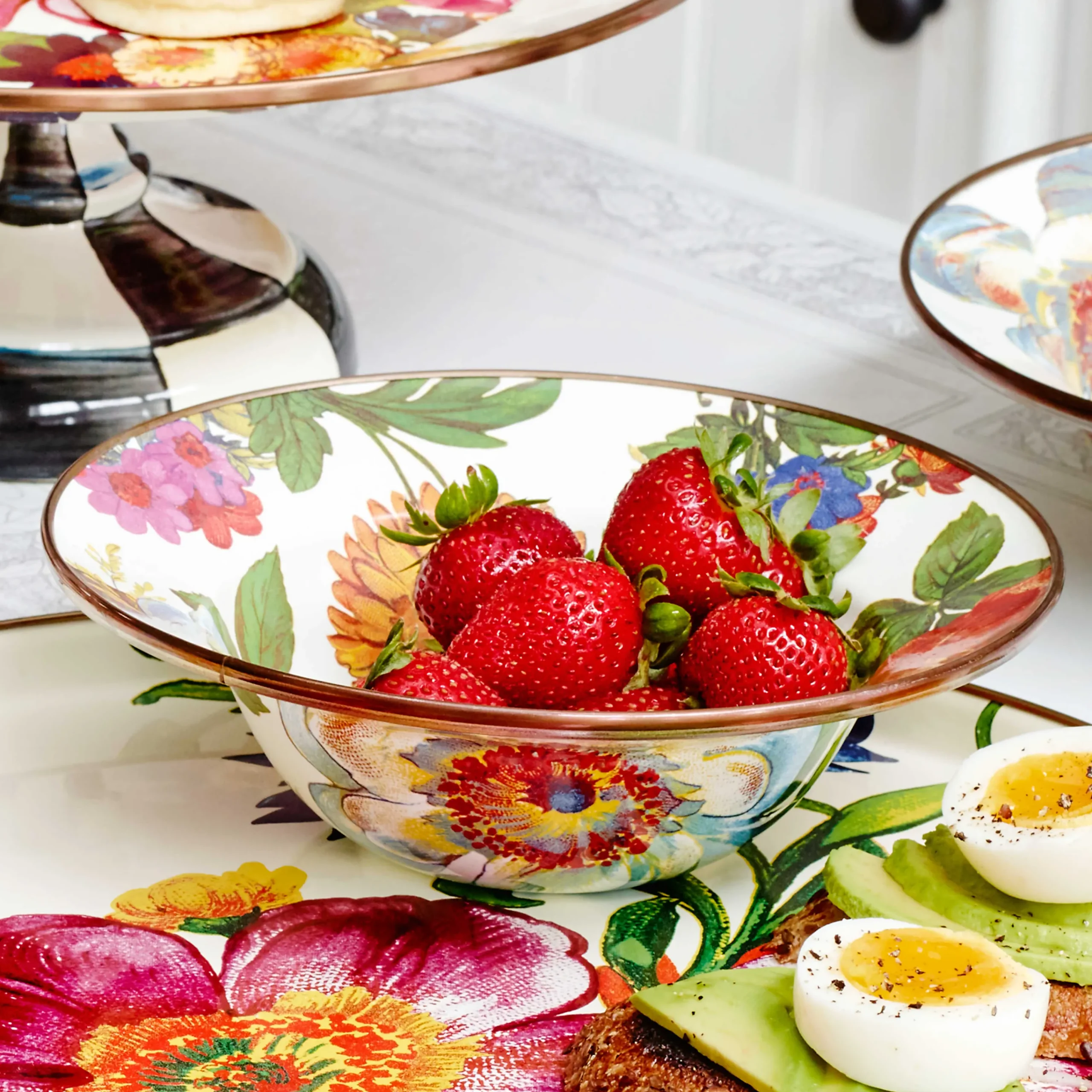 MacKenzie-Childs White Flower Market Breakfast Bowl| Dinnerware & Flatware