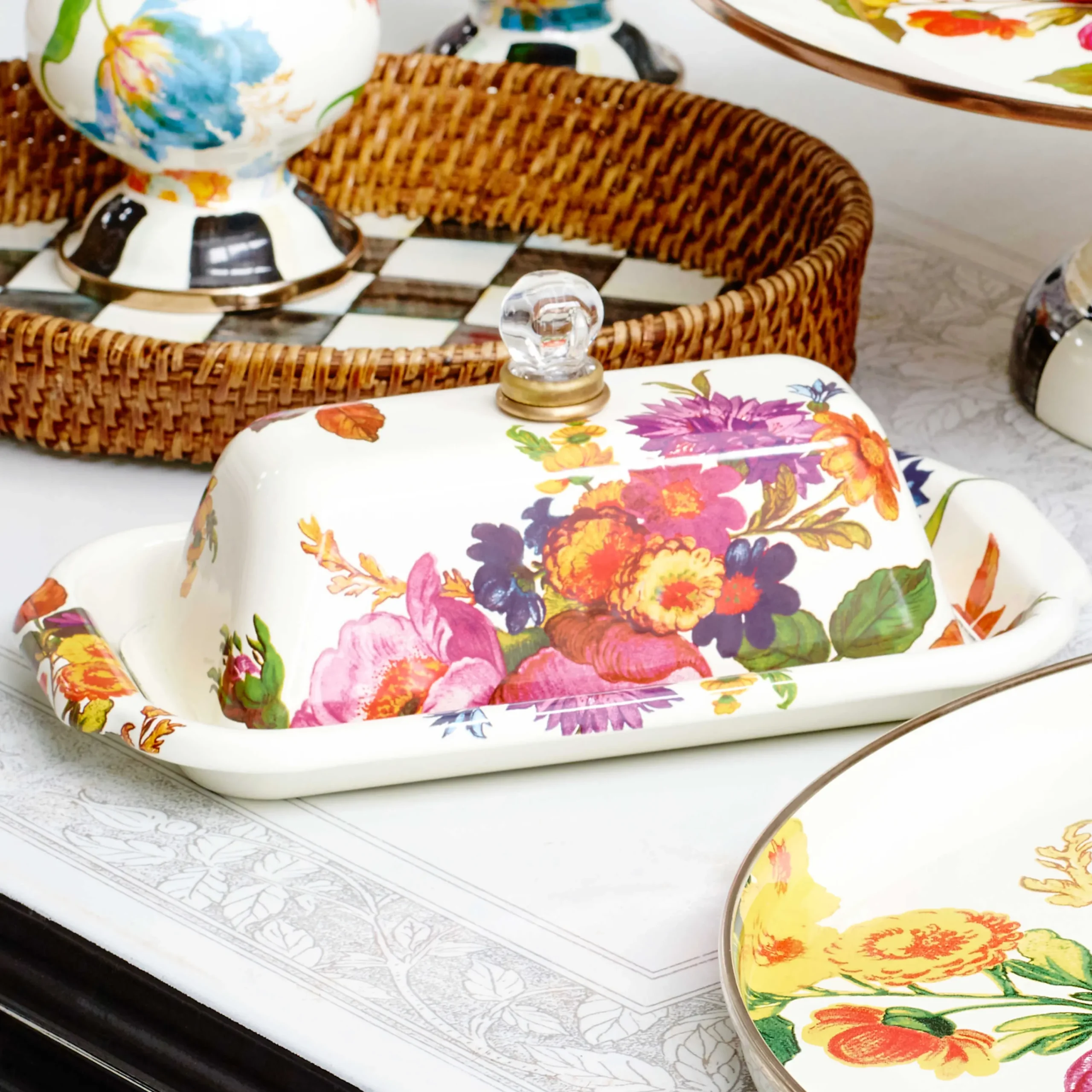MacKenzie-Childs White Flower Market Butter Box| Serveware
