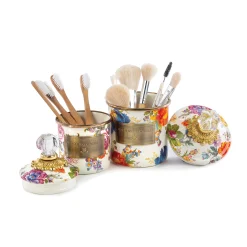 MacKenzie-Childs White Flower Market Demi Canister| Room Accents|Kitchen Storage & Organization