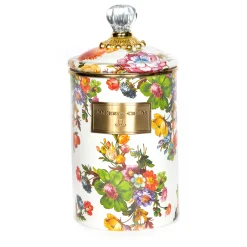 MacKenzie-Childs White Flower Market Large Canister| Room Accents|Kitchen Storage & Organization