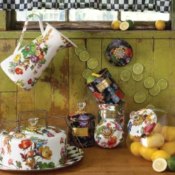 MacKenzie-Childs White Flower Market Large Canister| Room Accents|Kitchen Storage & Organization