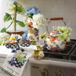 MacKenzie-Childs White Flower Market Large Canister| Room Accents|Kitchen Storage & Organization