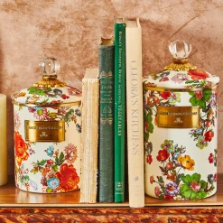 MacKenzie-Childs White Flower Market Large Canister| Room Accents|Kitchen Storage & Organization