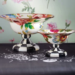 MacKenzie-Childs White Flower Market Large Compote| Serveware
