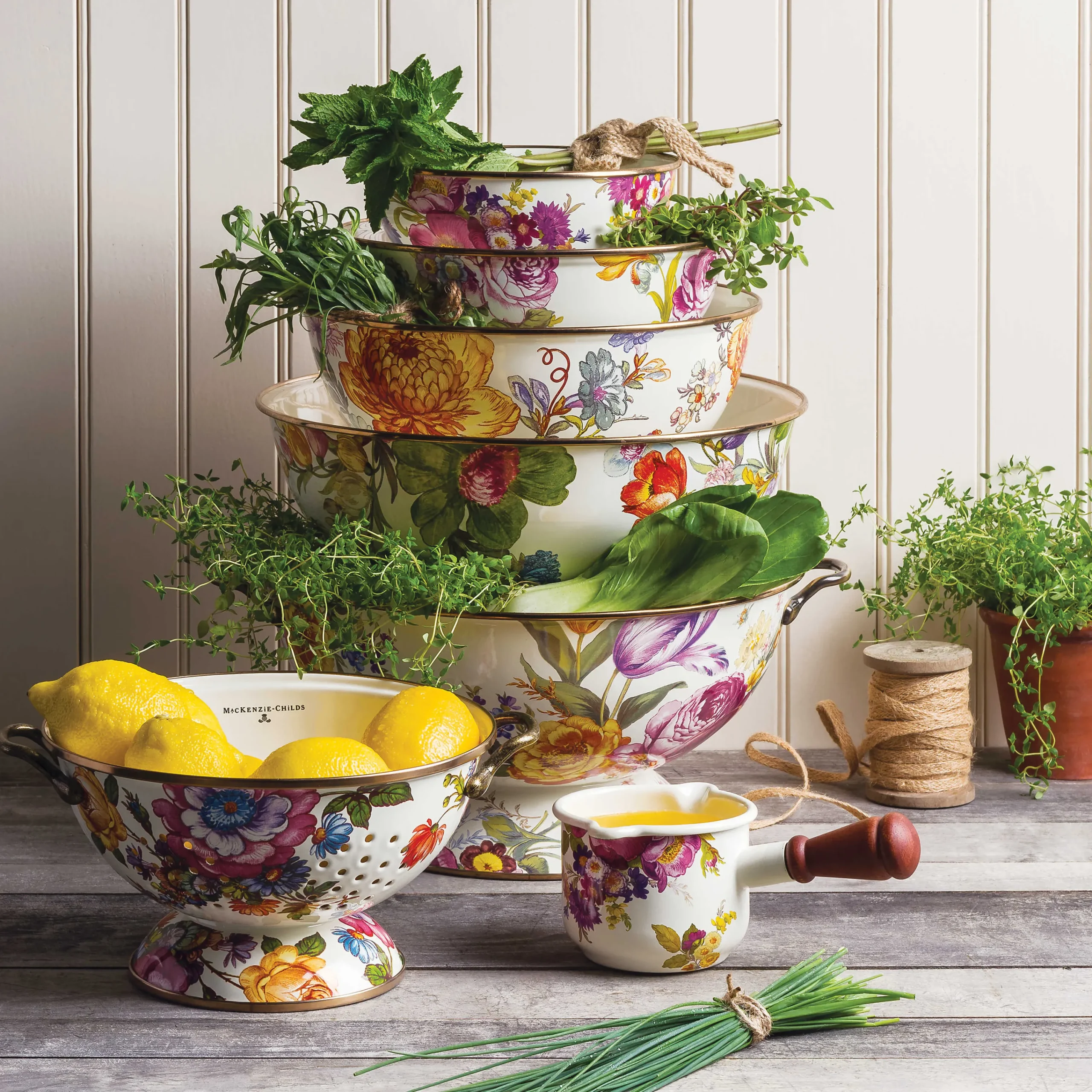 MacKenzie-Childs White Flower Market Large Colander| Kitchen Utensils & Tools