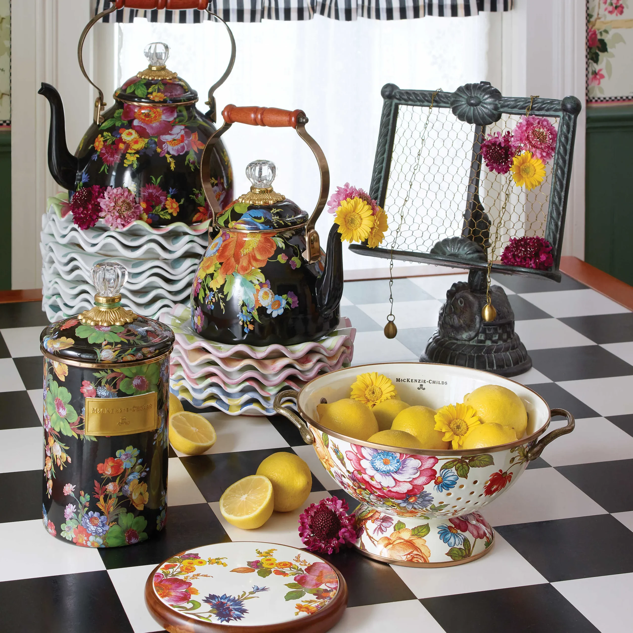MacKenzie-Childs White Flower Market Large Colander| Kitchen Utensils & Tools