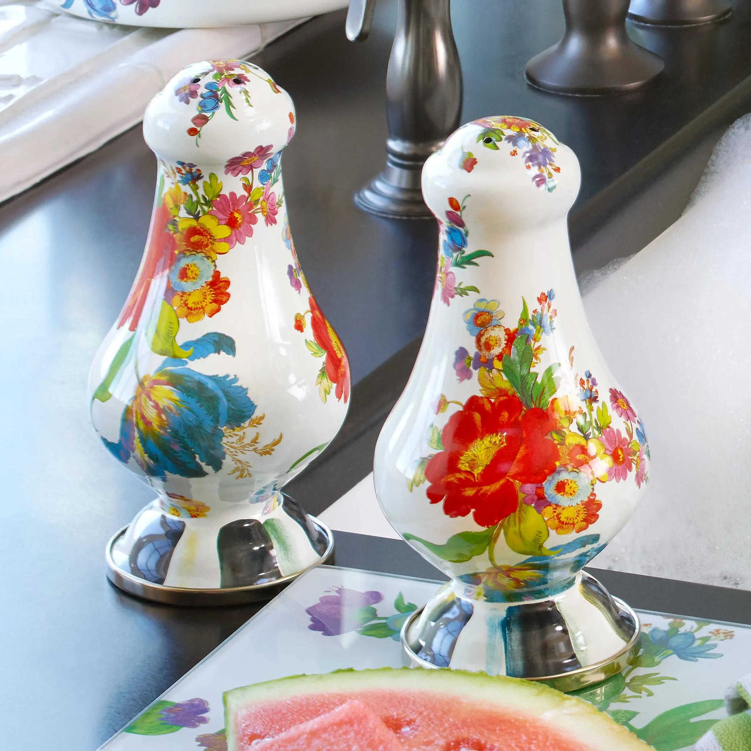 MacKenzie-Childs White Flower Market Large Salt Pepper Shakers| Table Accessories|Serveware