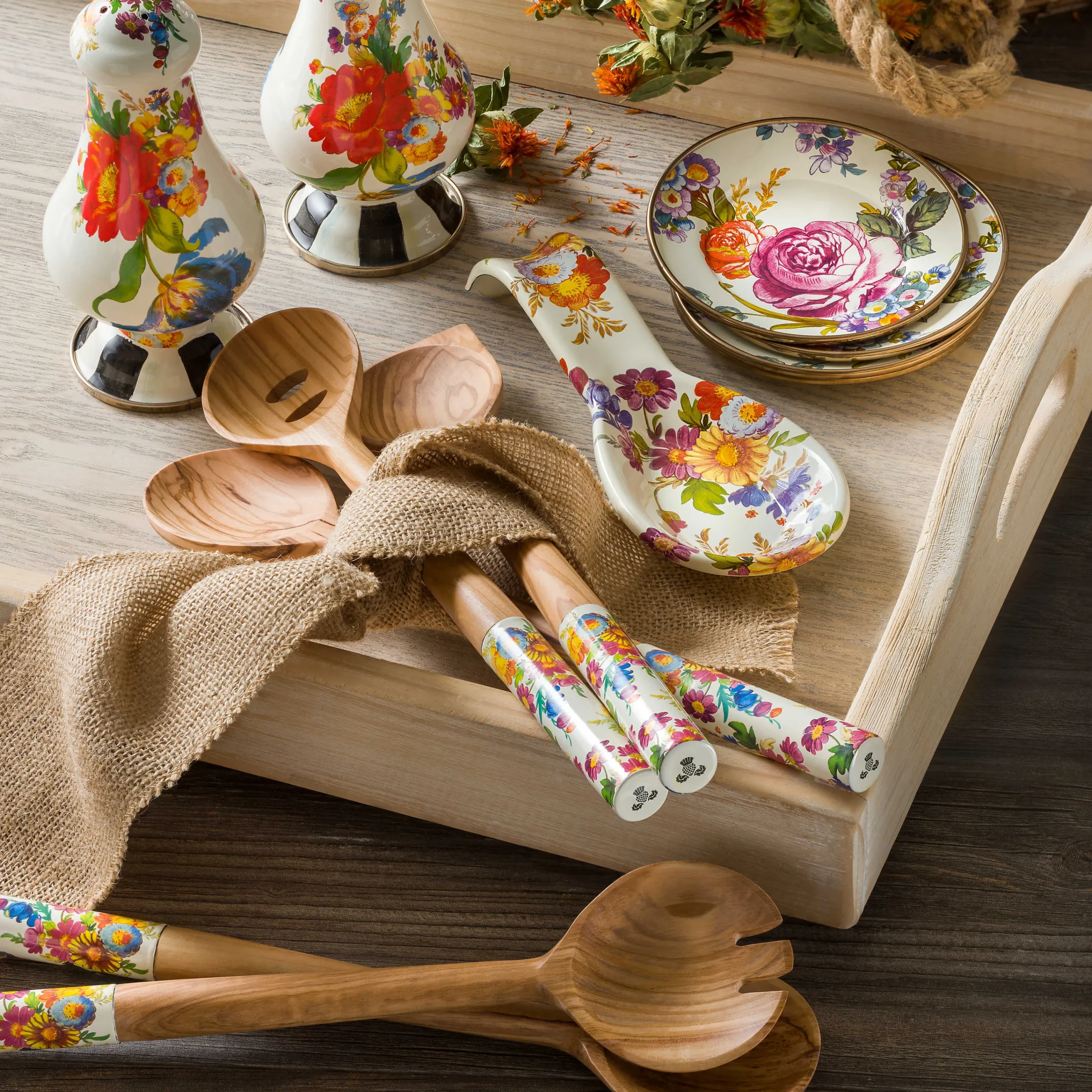 MacKenzie-Childs White Flower Market Large Salt Pepper Shakers| Table Accessories|Serveware