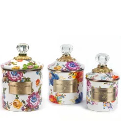 MacKenzie-Childs White Flower Market Little Canisters, Set of 3| Kitchen & Dining Sets|Kitchen Storage & Organization