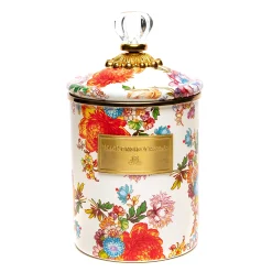 MacKenzie-Childs White Flower Market Medium Canister| Room Accents|Kitchen Storage & Organization