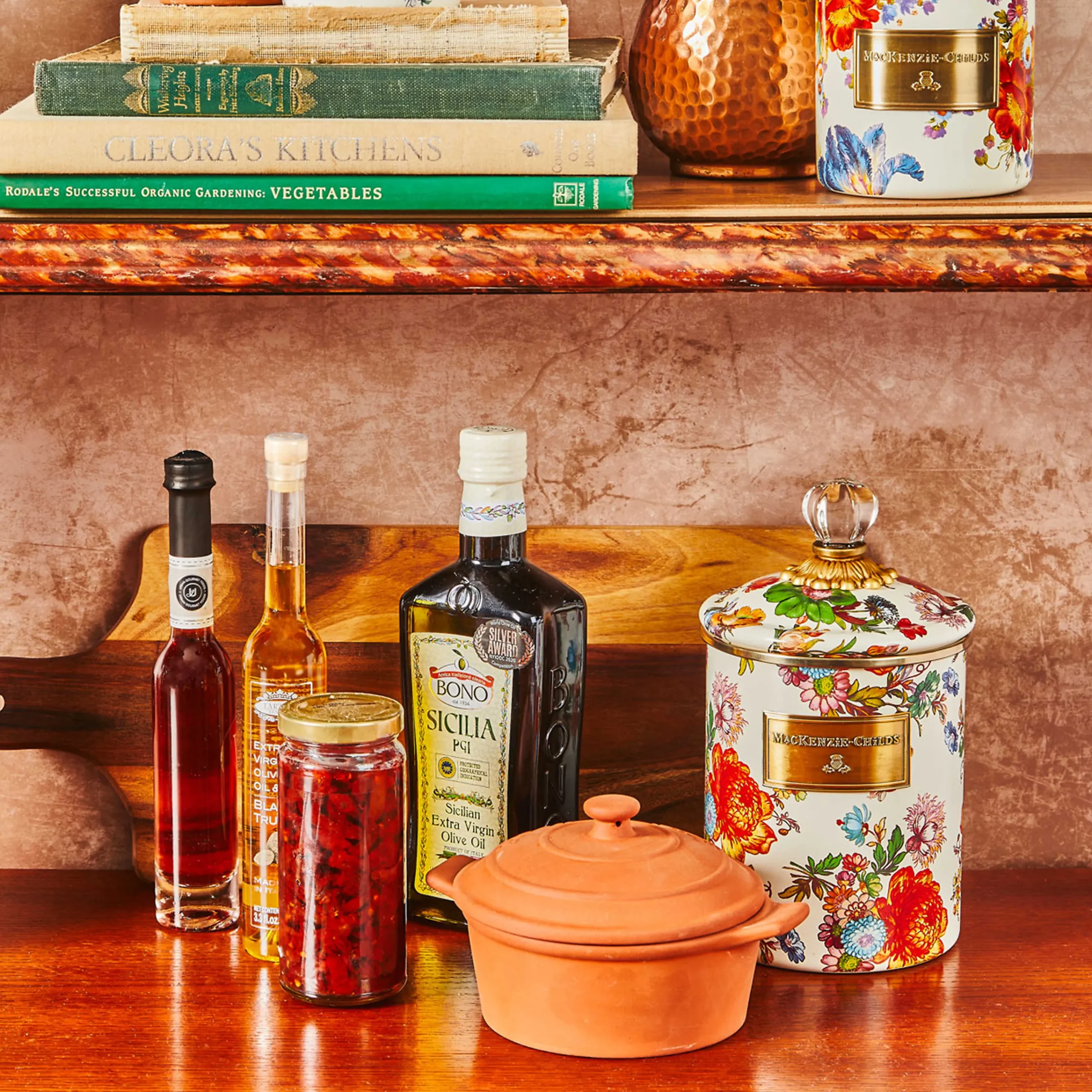 MacKenzie-Childs White Flower Market Medium Canister| Room Accents|Kitchen Storage & Organization