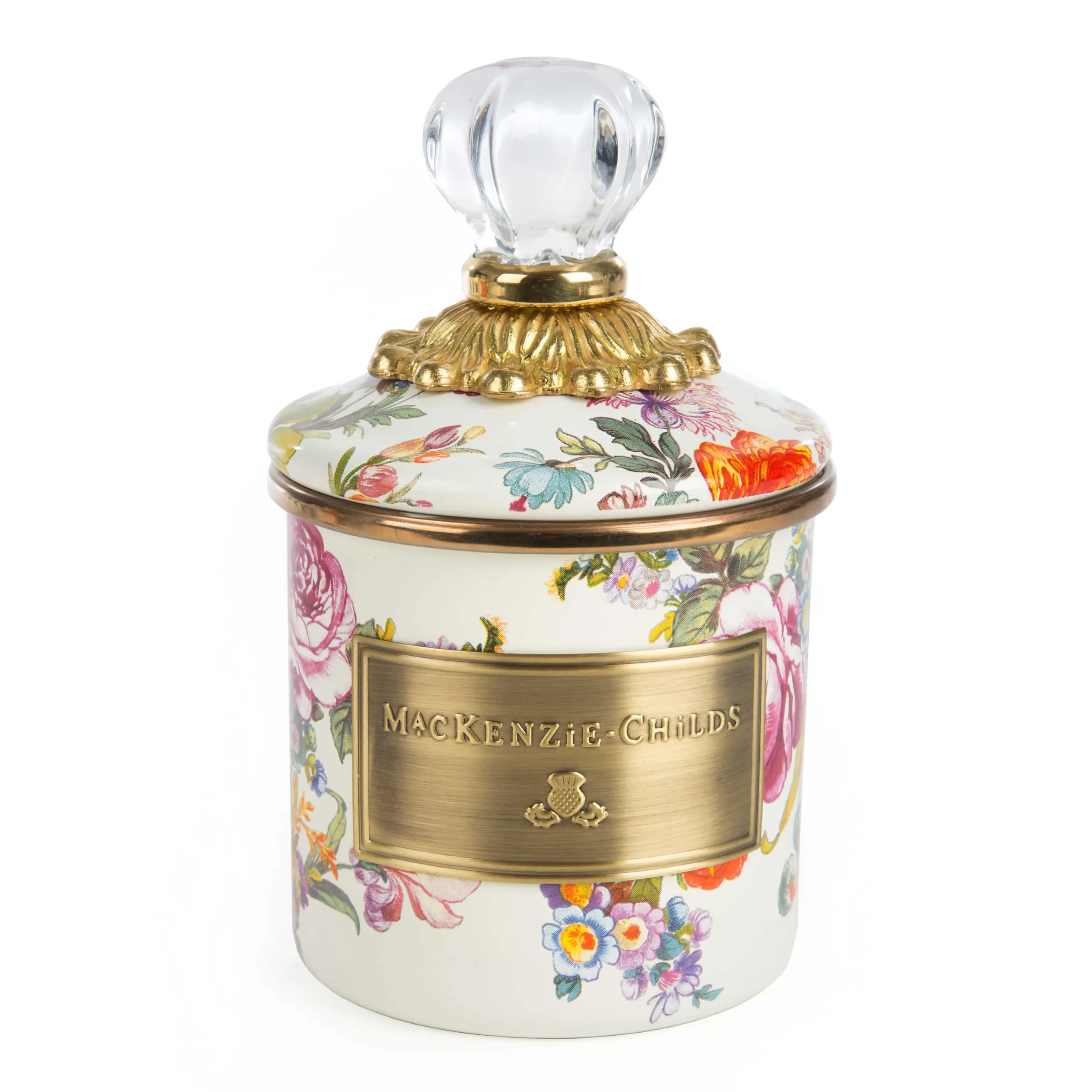 MacKenzie-Childs White Flower Market Mini Canister| Room Accents|Kitchen Storage & Organization