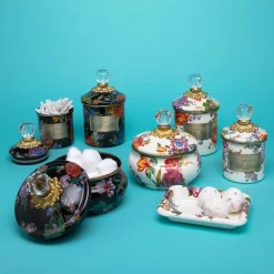 MacKenzie-Childs White Flower Market Mini Canister| Room Accents|Kitchen Storage & Organization