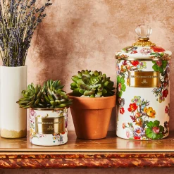 MacKenzie-Childs White Flower Market Mini Canister| Room Accents|Kitchen Storage & Organization