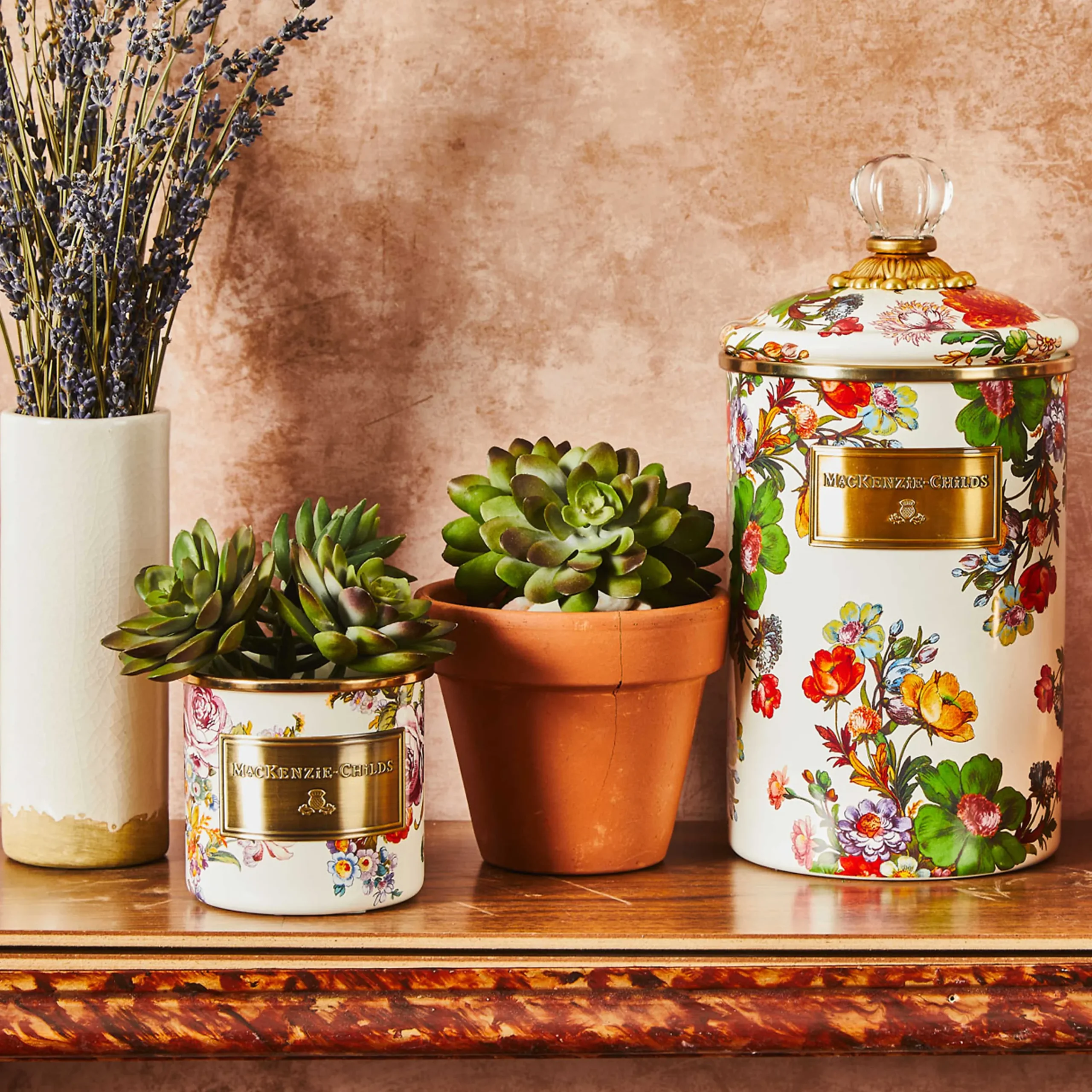 MacKenzie-Childs White Flower Market Mini Canister| Room Accents|Kitchen Storage & Organization