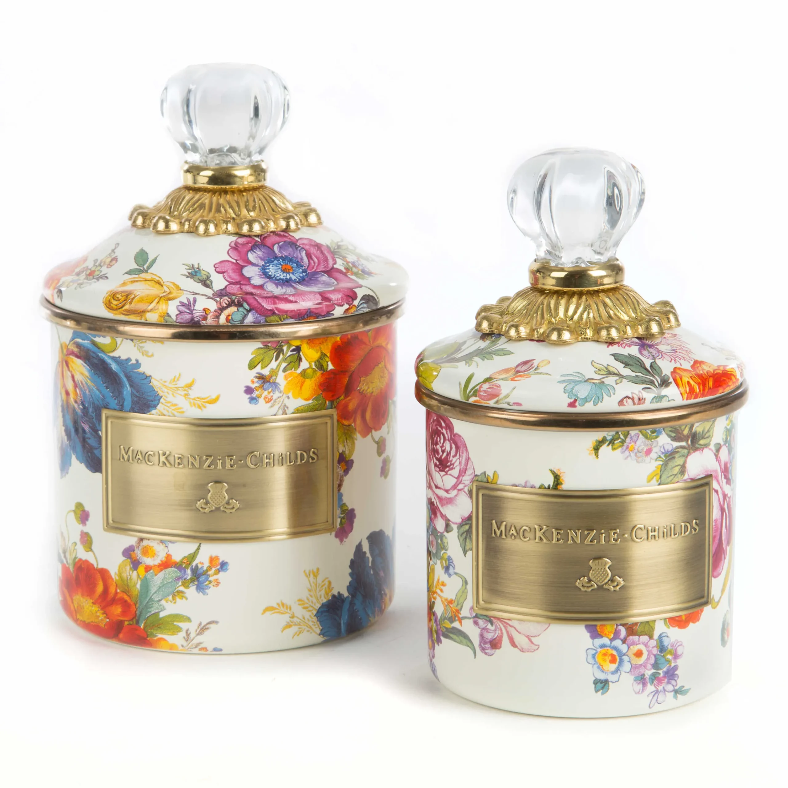 MacKenzie-Childs White Flower Market Mini Canister| Room Accents|Kitchen Storage & Organization