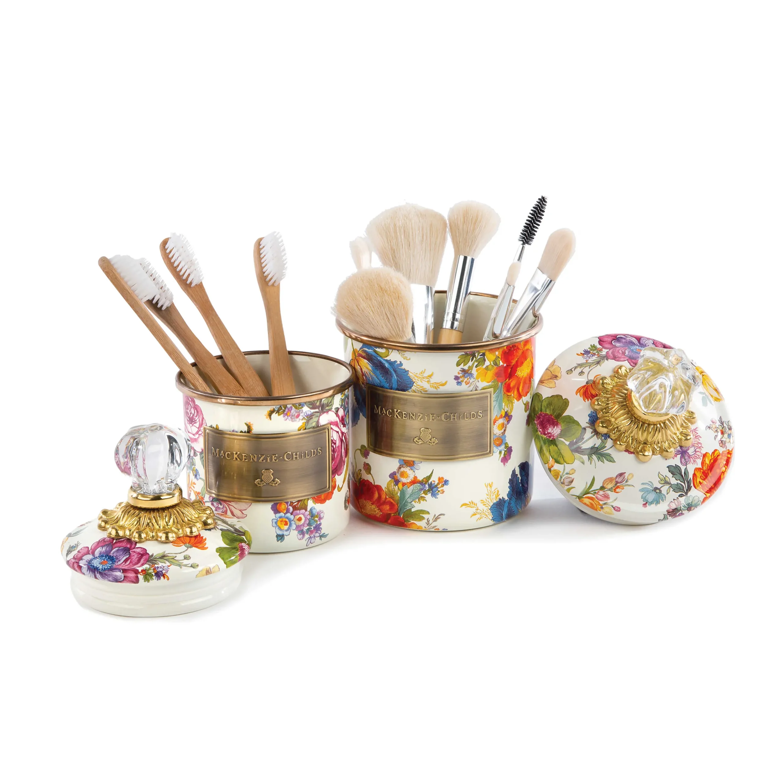 MacKenzie-Childs White Flower Market Mini Canister| Room Accents|Kitchen Storage & Organization