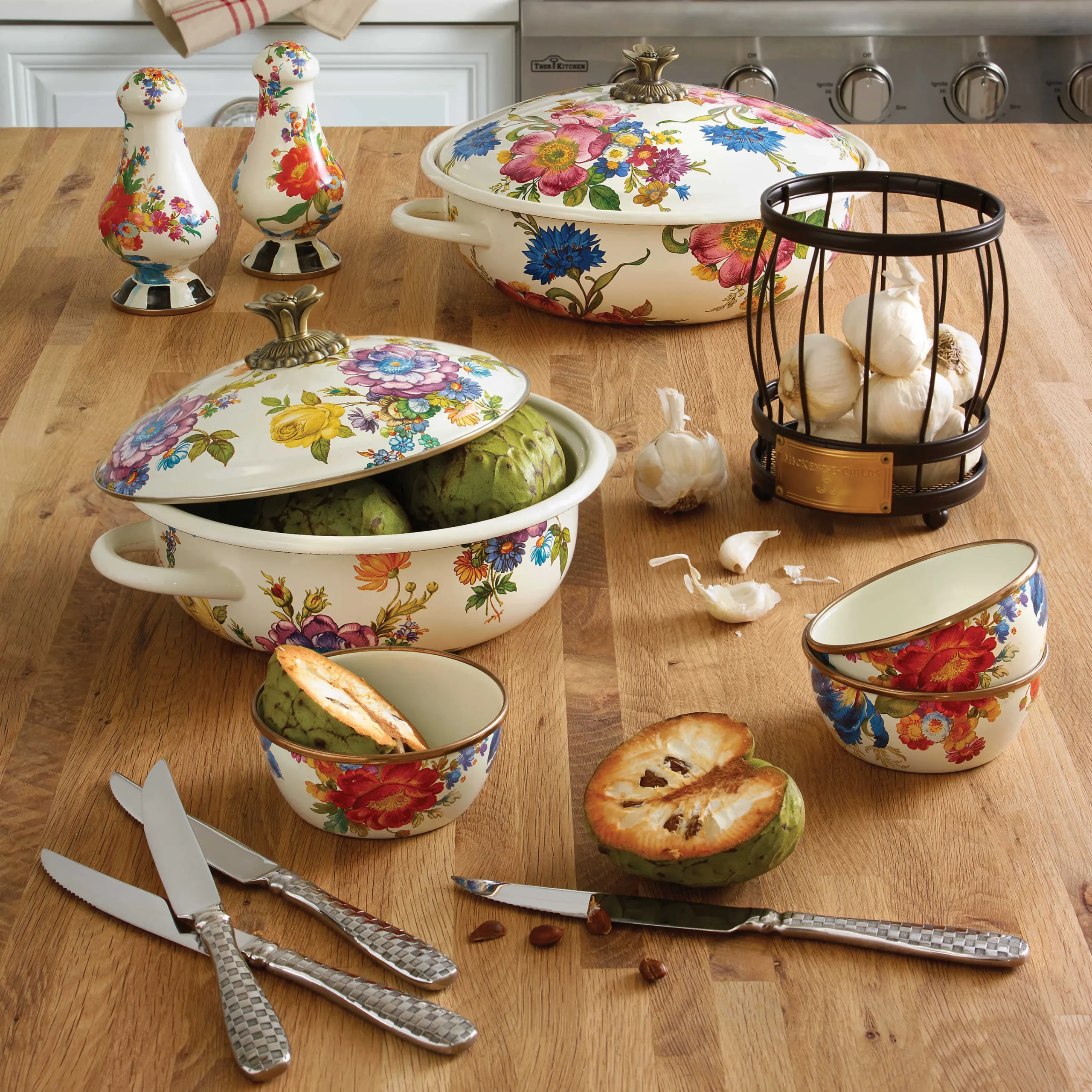 MacKenzie-Childs White Flower Market Pinch Bowl| Bar Entertaining|Serveware