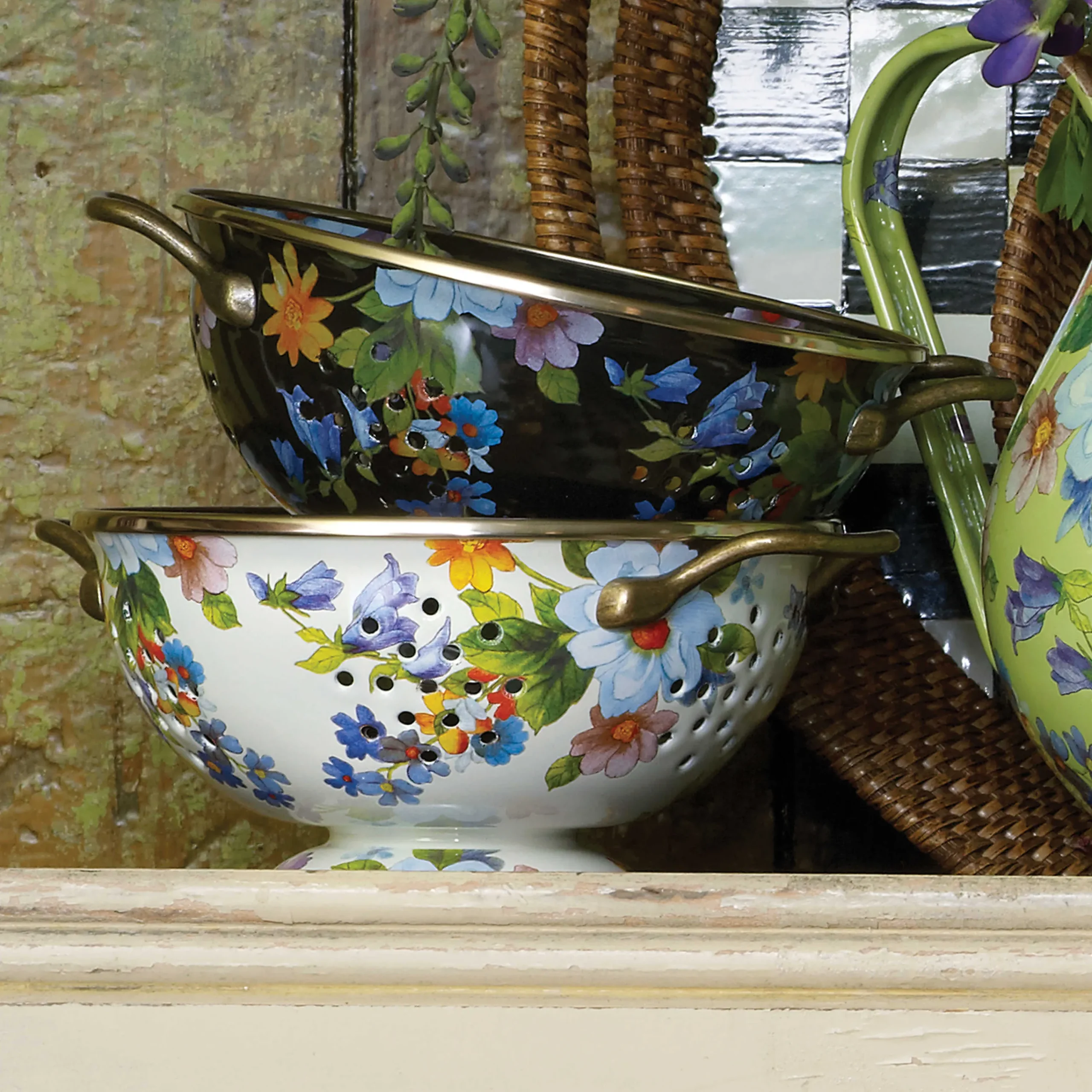 MacKenzie-Childs White Flower Market Small Colander| Kitchen Utensils & Tools