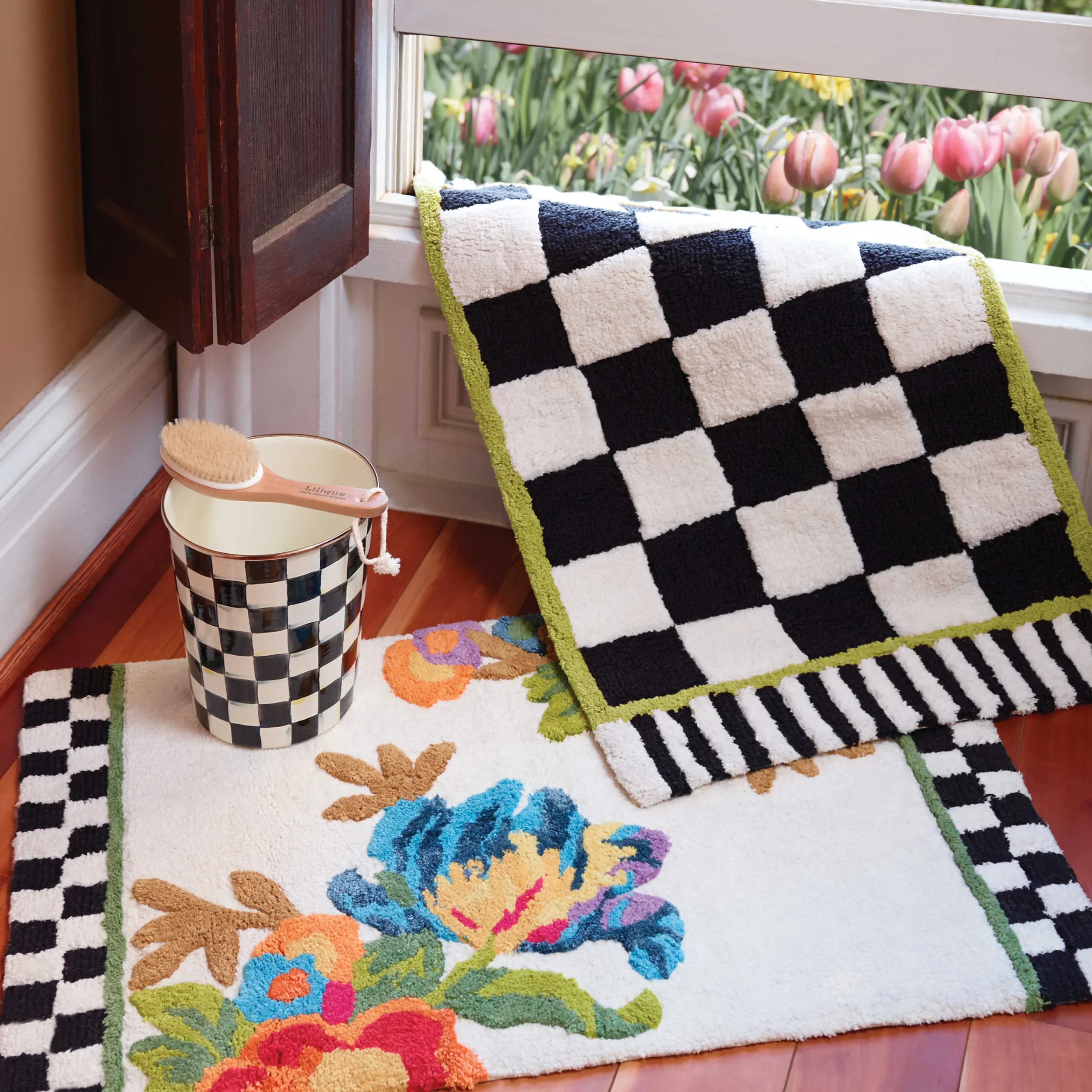 MacKenzie-Childs White Flower Market Standard Bath Rug| Bath & Bath Accessories