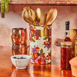 MacKenzie-Childs White Flower Market Utensil Holder| Kitchen Storage & Organization