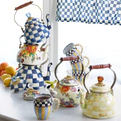 MacKenzie-Childs White Flower Market Whistling Tea Kettle| The Coffee Shop|Tea Kettles