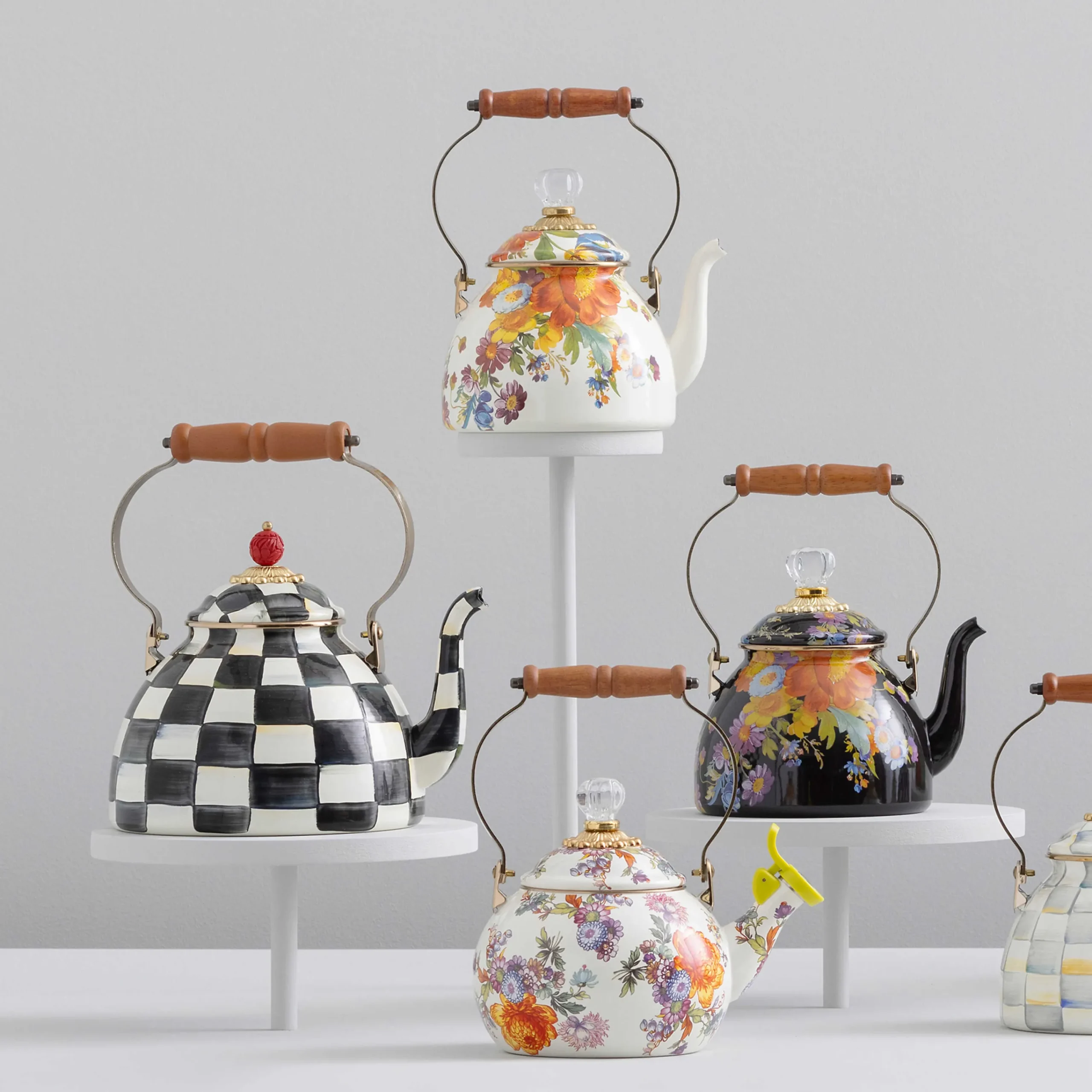 MacKenzie-Childs White Flower Market Whistling Tea Kettle| The Coffee Shop|Tea Kettles